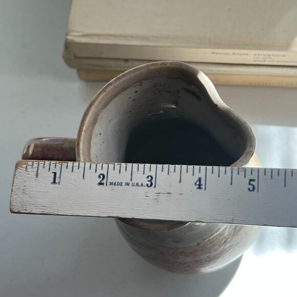 Studio Art Pottery Pitcher Handmade Vase Ivory Brown Orange Mix Speckled 9" X 5" - Picture 11 of 11